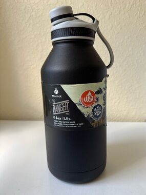 Manna the Ranger Double Wall Water Bottle - Black with Gray Cap, 64oz 🦋